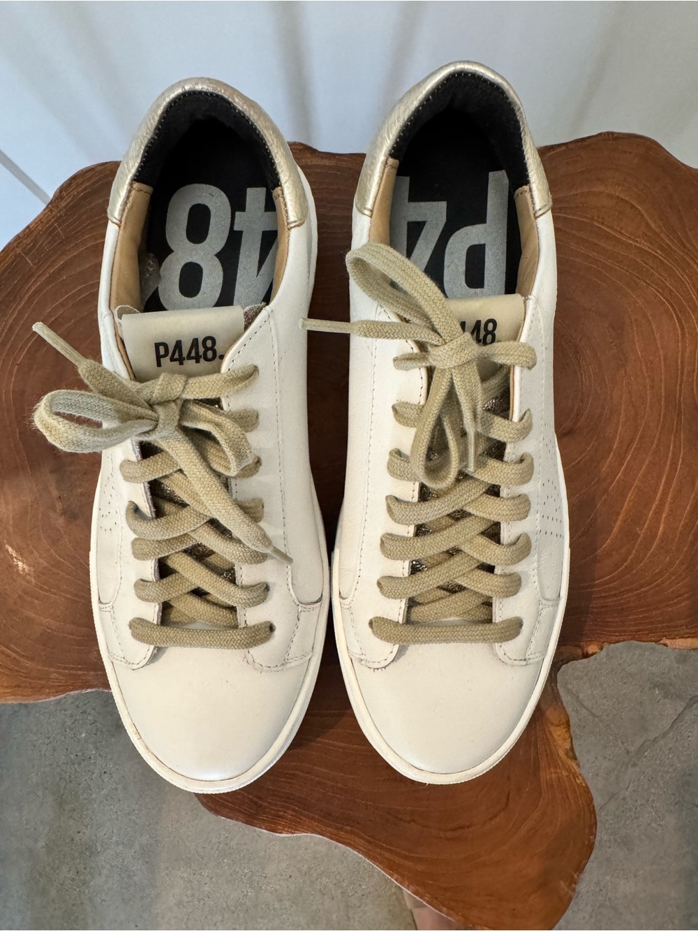 P448 Thea F24 Latte/Fix Sneakers Shoes White / Gold Size 38 / 7.5